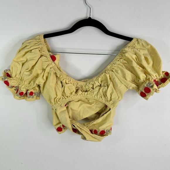 Herencia Collection yellow crop top with rose embroidery size small - Picture 7 of 10